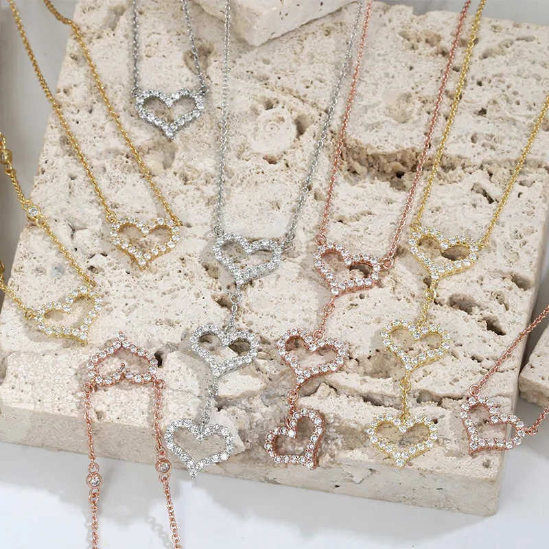 Colares de pingentes adoram colar de coração com zircão S925 colares de prata esterlina