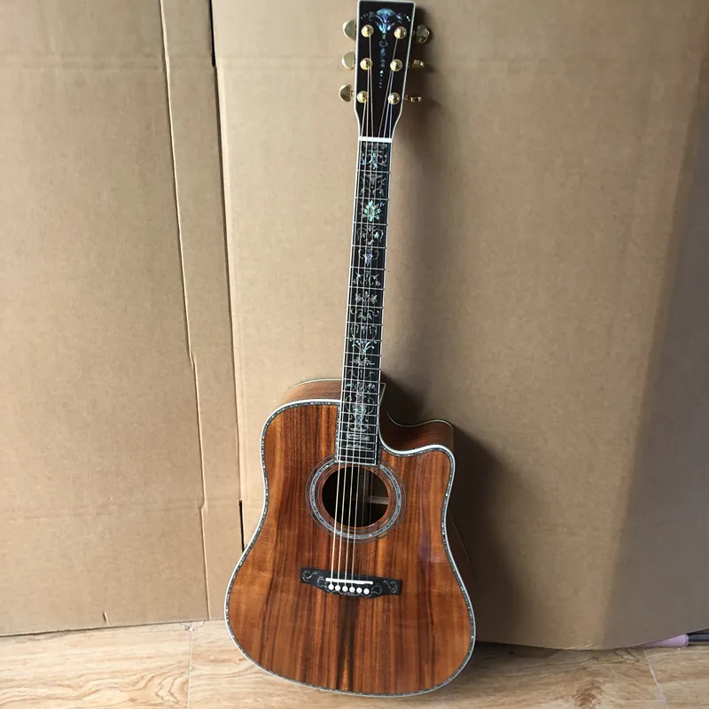 Гитара, изготовленная на заказ, полностью KOA, накладка из черного дерева, окантовка из настоящего морского ушка, высококачественная акустическая гитара серии Dreadnought с вырезом 41 дюйм.