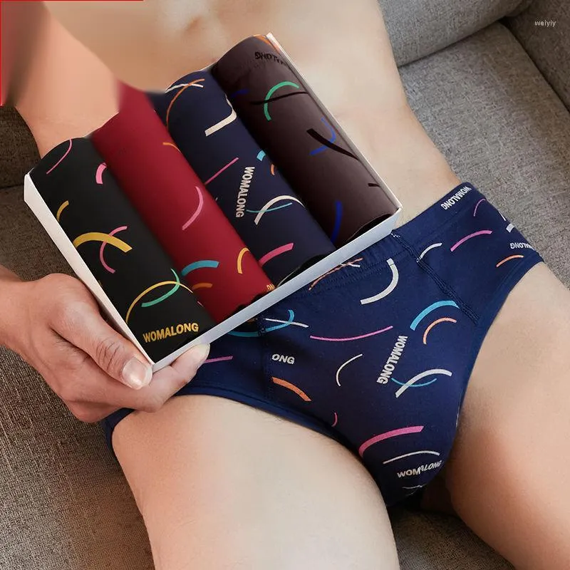 Underpants 4PCS 3D Three Dimensional Panties Men's Personality Underwear Stripe Printing Comfortable Shorts Boxer 2023