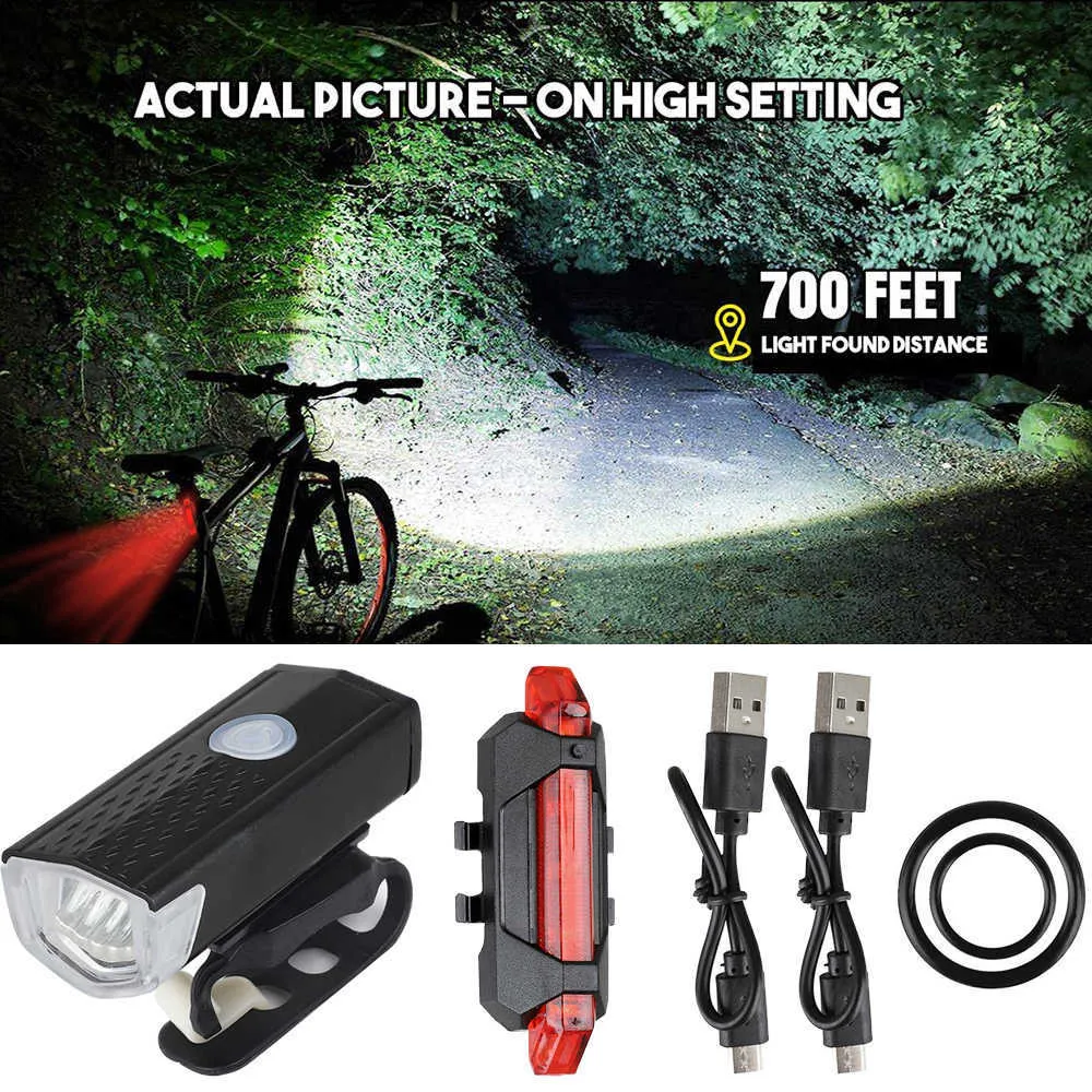 USB şarj edilebilir yol bisiklet ışıkları LED ön far arka kuyruk ışık bisikleti el feneri bisiklet lambası seti 0202