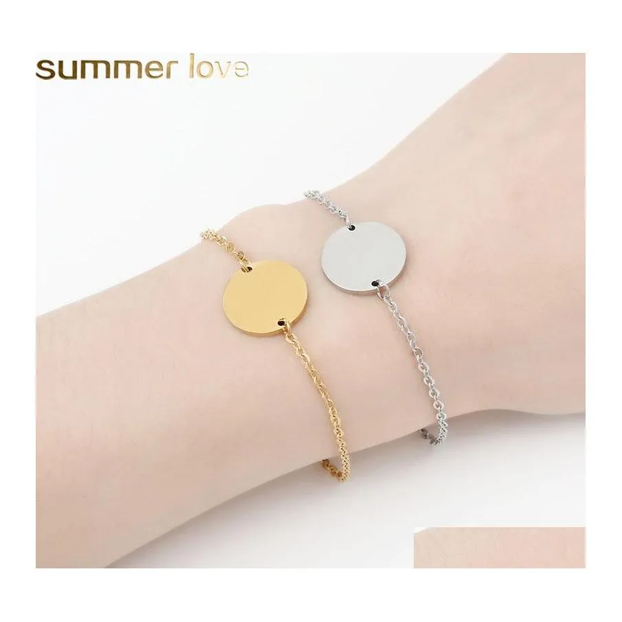 Charm armband rostfritt st￥l f￶r kvinnor sier guld runda armband diy gravering namn personlighet party smycken sl￤pp leverans otxxy