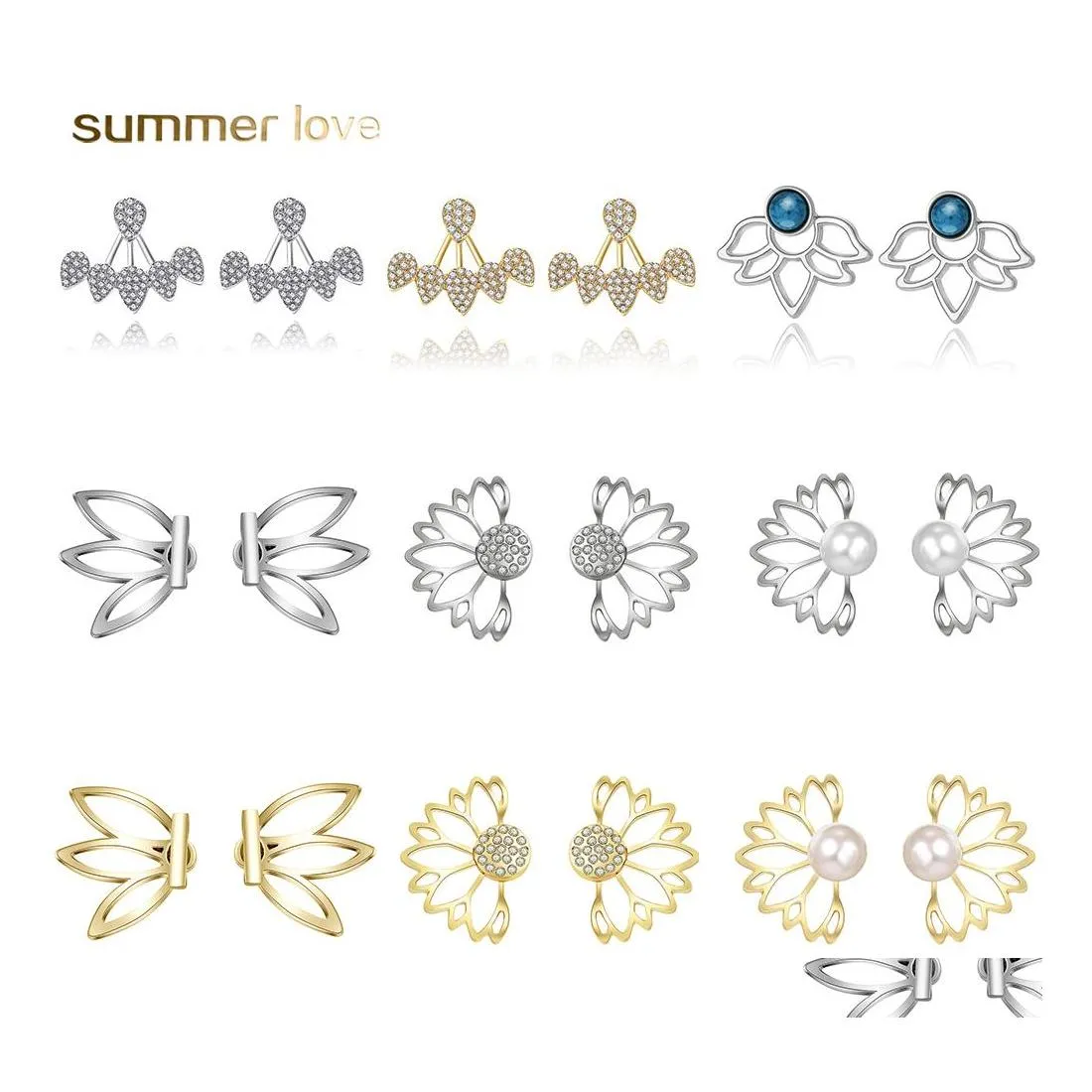 Stud Lotus Boucles D'oreilles Ailes D'ange Fleur Boucle D'oreille Géométrie Cerceau Derrière Le Cristal Simple Chic Oreille Pour Les Femmes Et Drop Delivery Bijoux Otayl