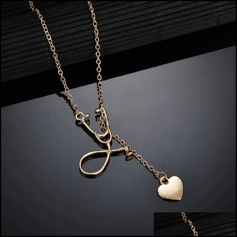 fashion medical jewelry stethoscope syringe pendant charms necklace for women snake chain doctor nurses medicine school graduation