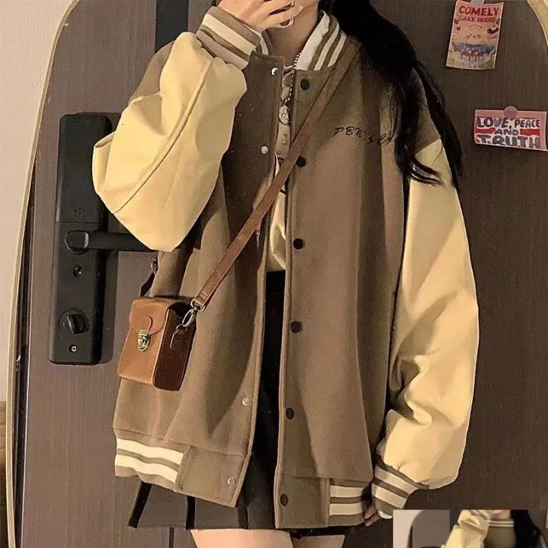 Kvinnorjackor Deeptown Bomber Jacket Women Korean Streetwear Fashion Overized Baseball Vintage Jackets Söta college Autumn Winter Eesthetic 230202