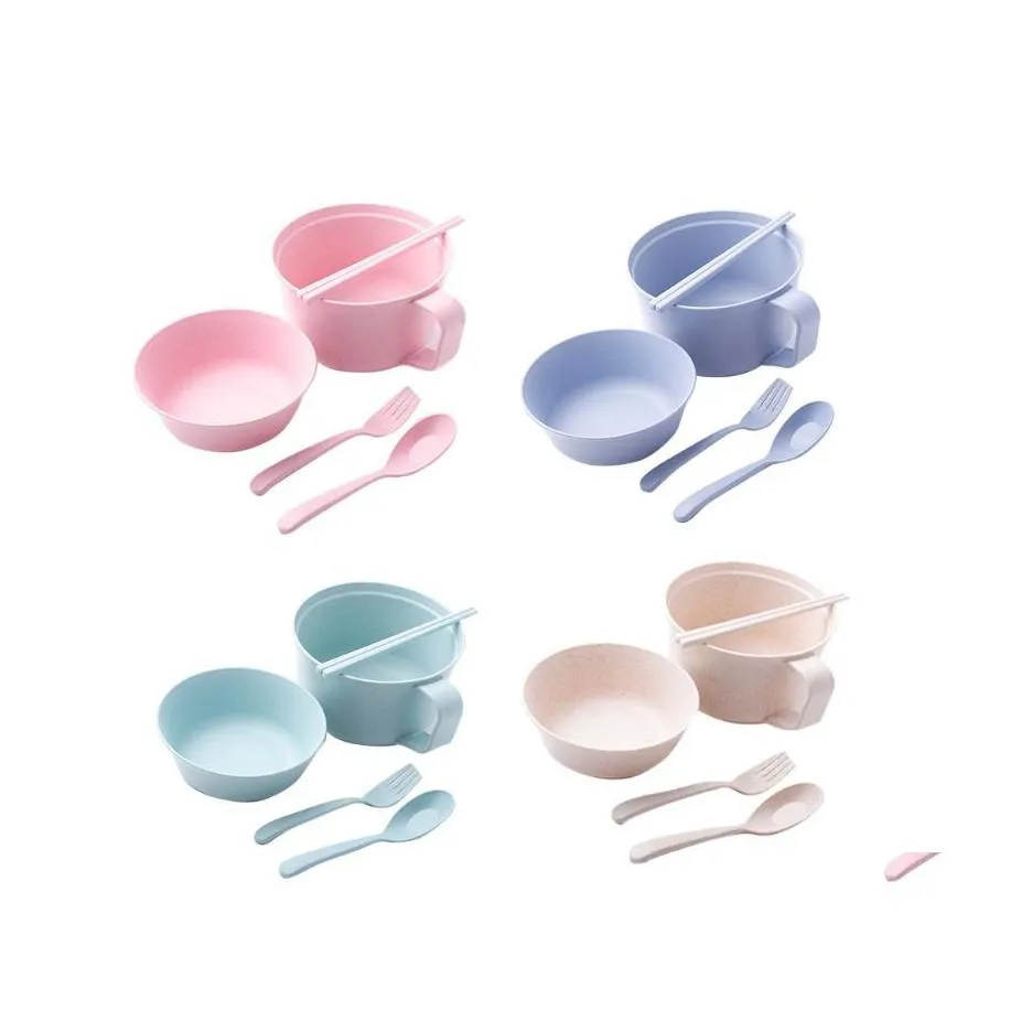 Miski 5pcs/Set Instant Makarer Bowl pałeczki pałeczki łyżki zestaw widelca pszenica st strausz