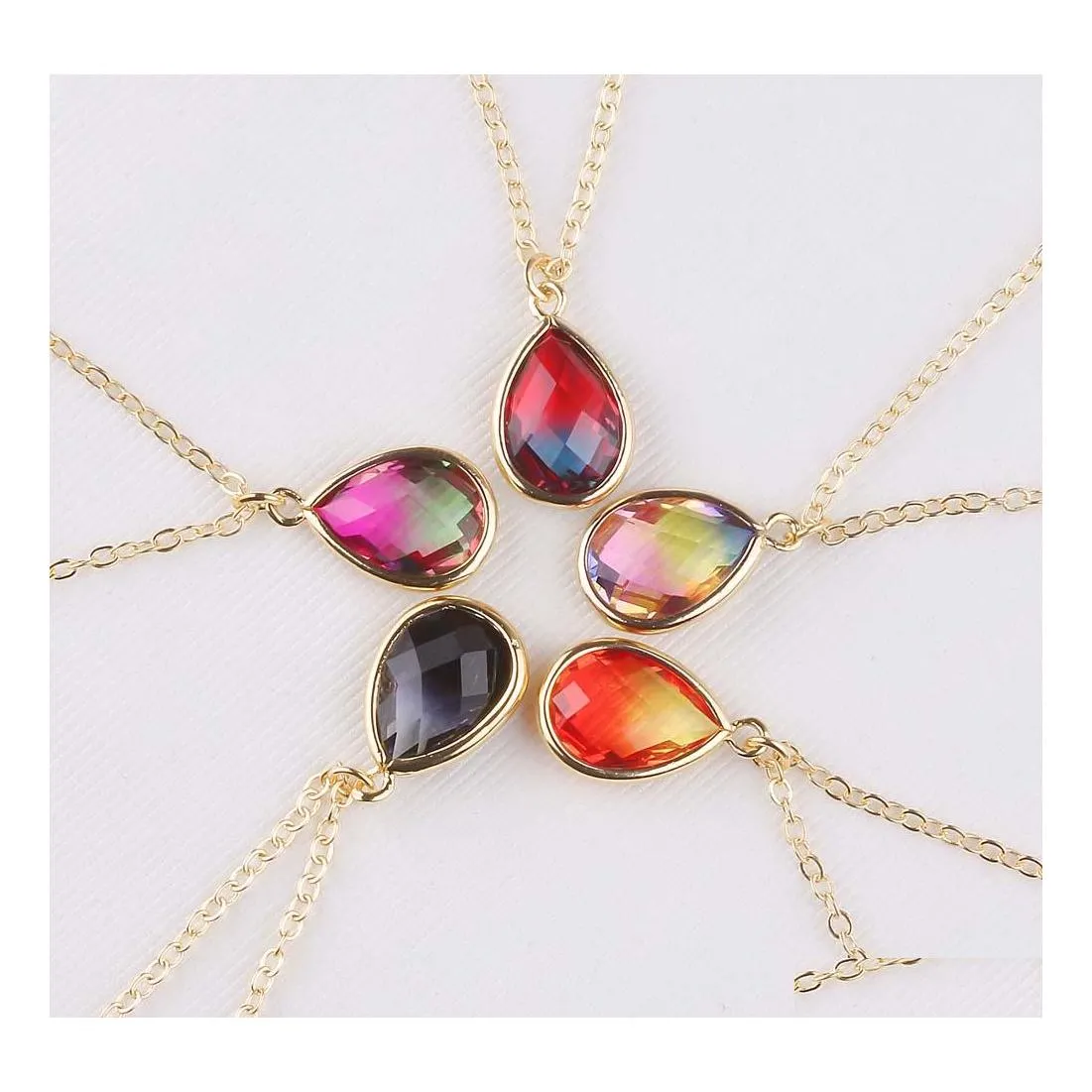 Pendant Necklaces Water Drop Crystal Necklace For Women Druzy Quartz Glass Mticolor Chain Delivery Jewelry Pendants Otkbg