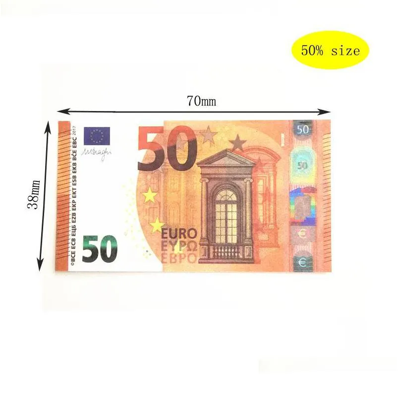 Outros suprimentos de festa festiva 50 tamanho filme adereços jogo euro dólar moeda falsa 10 20 100 200 500 valor facial falso dinheiro brinquedo dhvxu
