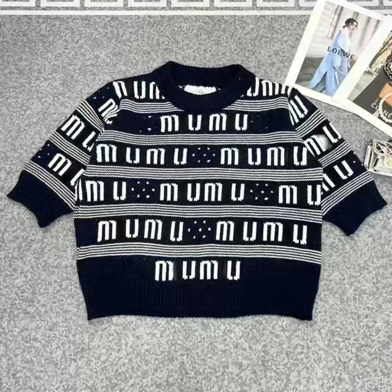 Summer wool sweater women short-sleeved tshirt letter embroidery knitwear miu designer sweaters womens sports shirt Fashion T-shirt