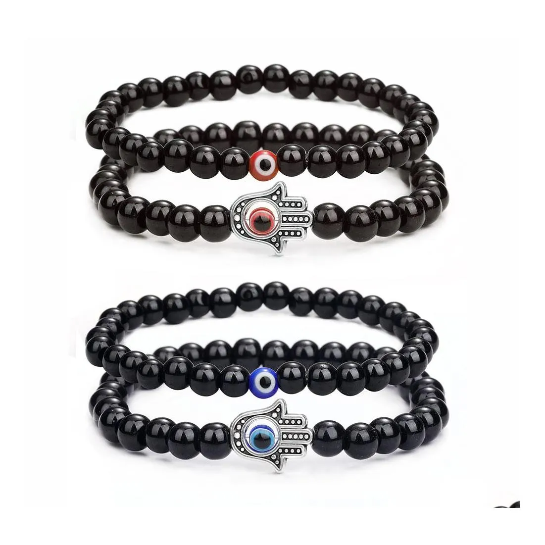 Beaded Strands 2Pcs Evil Blue Eye Beaded Bracelet For Women Mens Couple Jewelry Hand Charm Bracelets Psera Drop Delivery Otud2