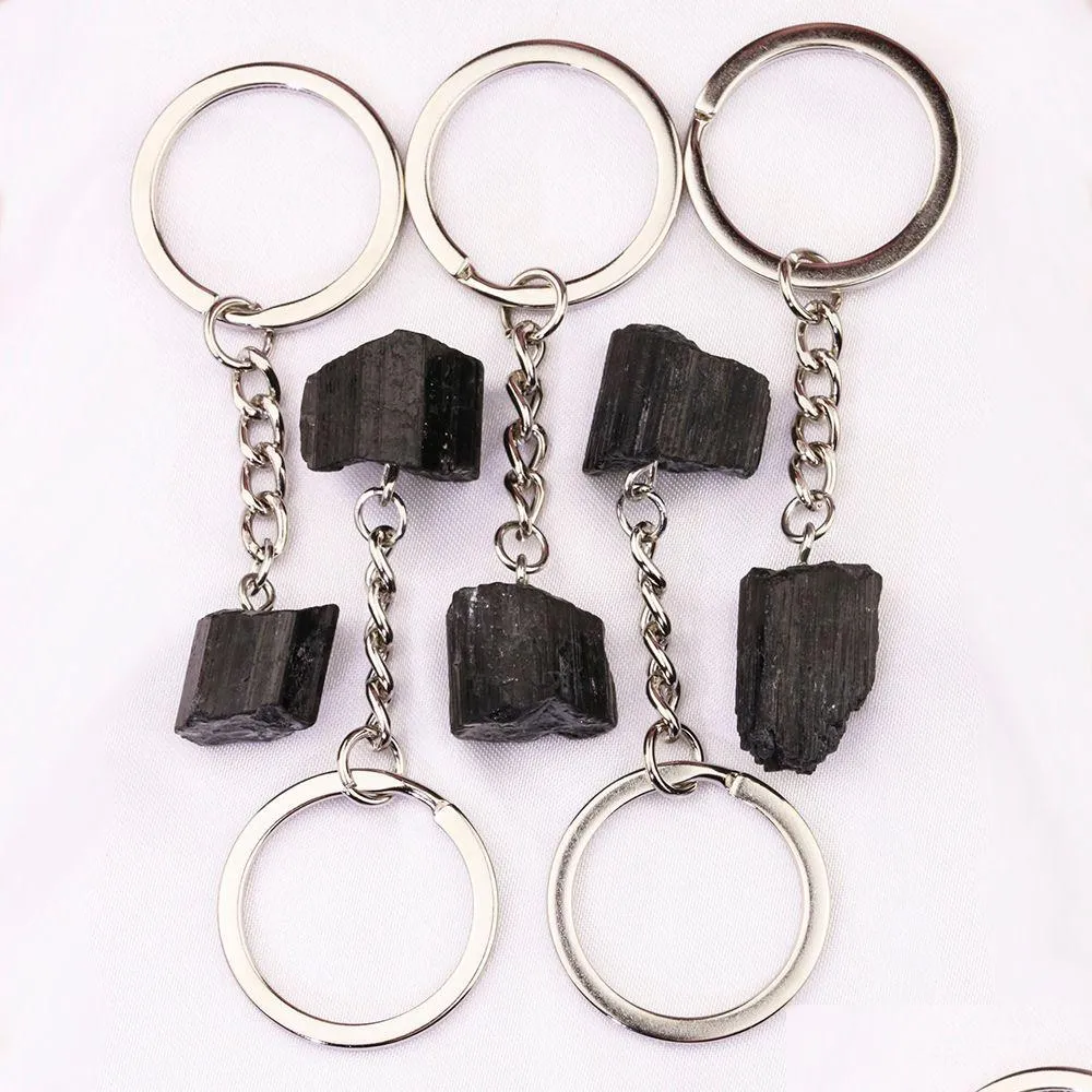 Key Rings Black Irregar Tourmaline Keychain voor vrouwen op tas auto sieraden feest vrienden cadeau drop levering dhgarden dhqky