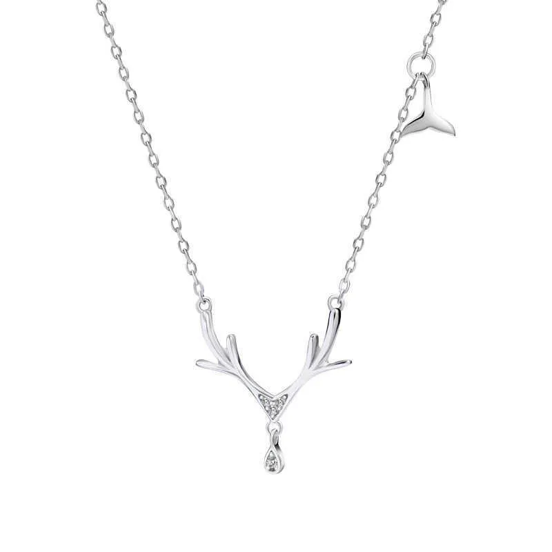Pendanthalsband damer 925 Sterling Silver Necklace Antler Whale Tail Water Drop Round Zircon Cleavicle Chain Fashion Jewel Par Gift G230202