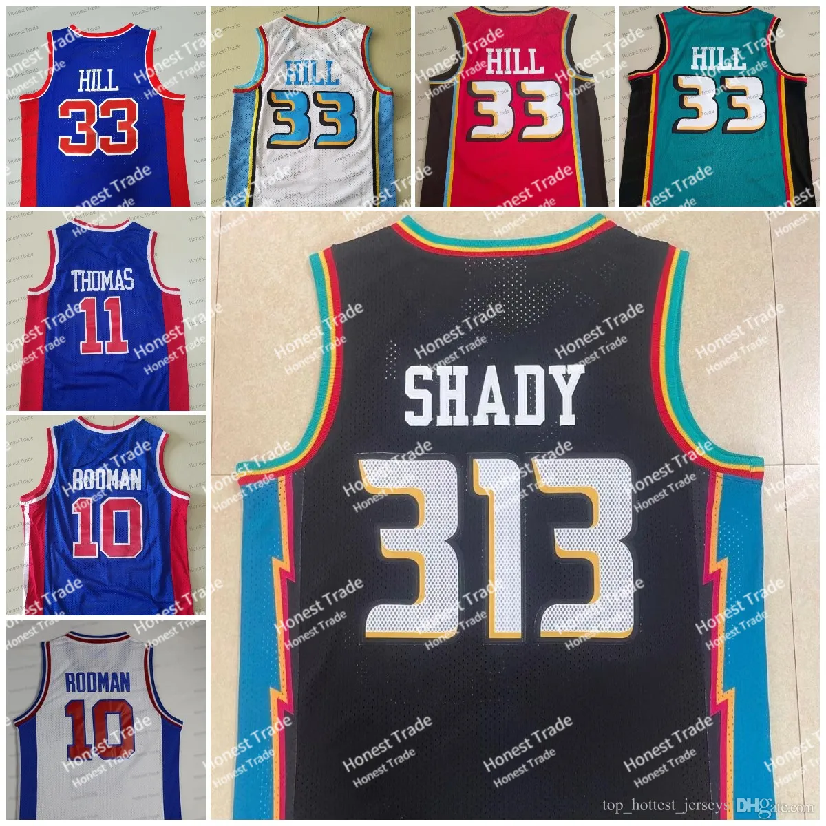 Retro Shady Basketball Jersey 313 Grant 10 Rodman Hill Blue Red Green Mens Jersey Stitched Throwback