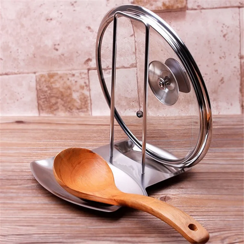 Cooking Utensils Stainless Steel Pan Pot Cover Lid Rack Stand Spoon Holder Stove Organizer Storage Soup Rests Kitchen Tools Bracket 230201