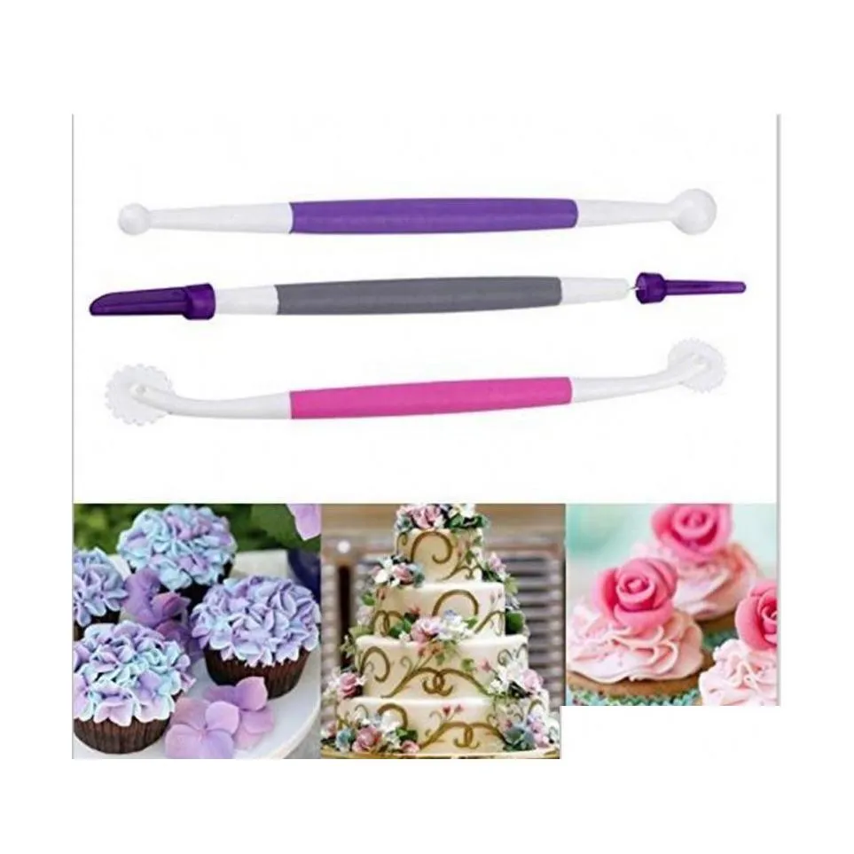 Ferramentas de pastelaria de cozimento 3pcs Grupo de grava￧￣o Diy Grupo de escape de escape de escape Faca Fondant Bolo Decoration Set Drop Drop Home Gard Dhthn