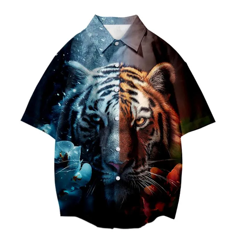 Camisas Casuais Masculinas Estilo Tigre Manga Curta Fishon Mulheres Camiseta Unissex Blusas TopsMen's