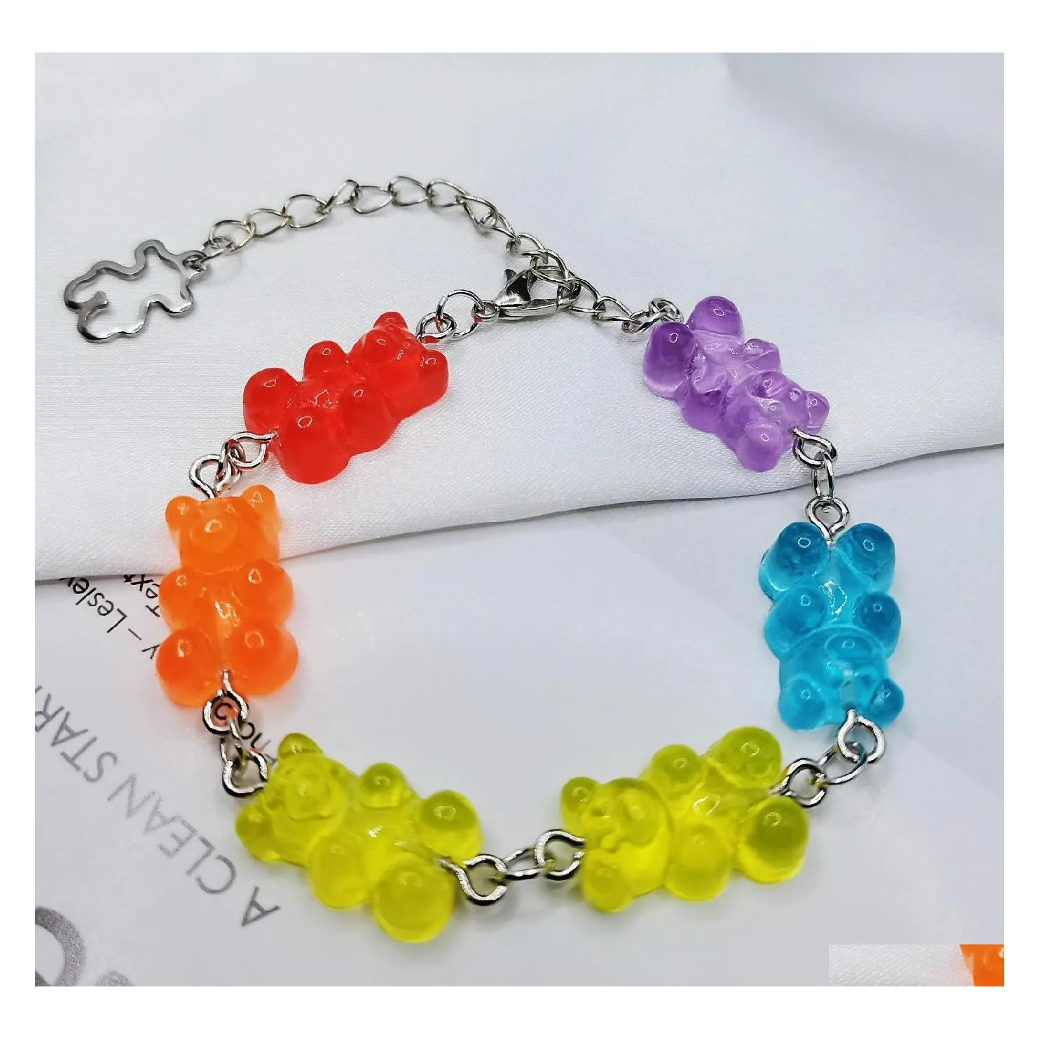 Braccialetti con ciondoli Cartoon Arcobaleno Caramelle Orso Bracciale Ins Orsi colorati Rimbalzo Fai da te Hip Hop Link Consegna a goccia Gioielli Ot5L6