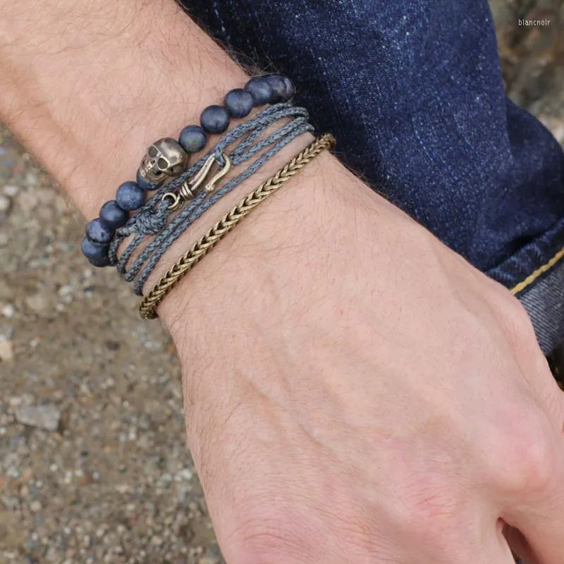 Link Bracelets vintage kinitial simples para homens homens cadeias trigo