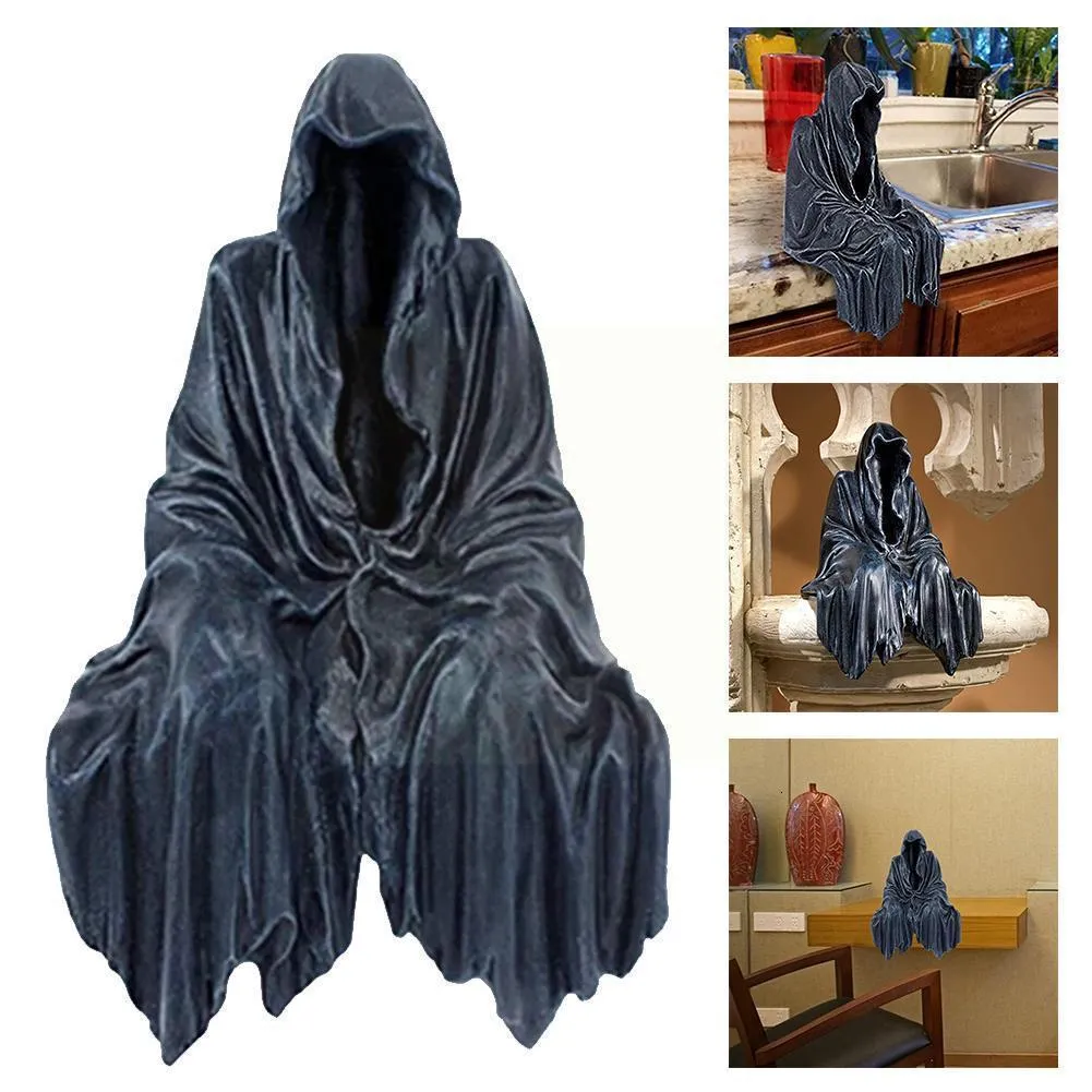 Oggetti decorativi Figurine Reaping Solace The Reaper Seduto Statua Gotico Desktop Resina Sculture nere per decorazioni per la casa Ornamento Goccia 230201