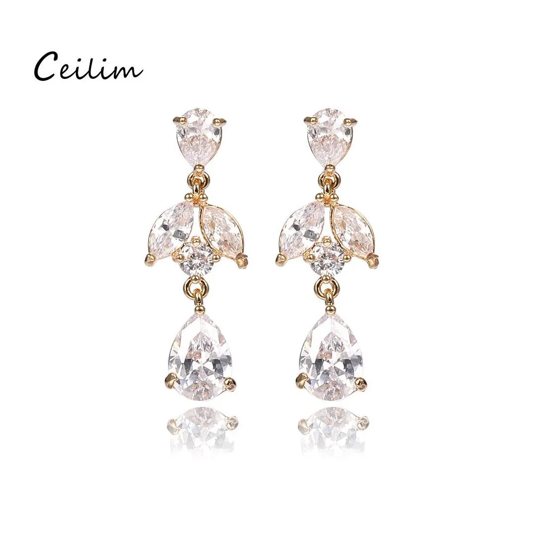 Dangle Chandelier Austrian Clear Cubic Zirconia Earrings For Women Flower Shaped Bridal Wedding Earring Ear Party Jewelry Drop Deli Otj9W