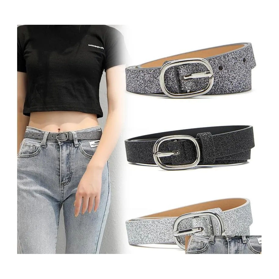 Belts Spring Europe Womens Decoration Slim Clothes Jeans Belt Eyes Metal Needle Round Buckle Simple Pu Leather Glitter Drop Delivery Dhtlp