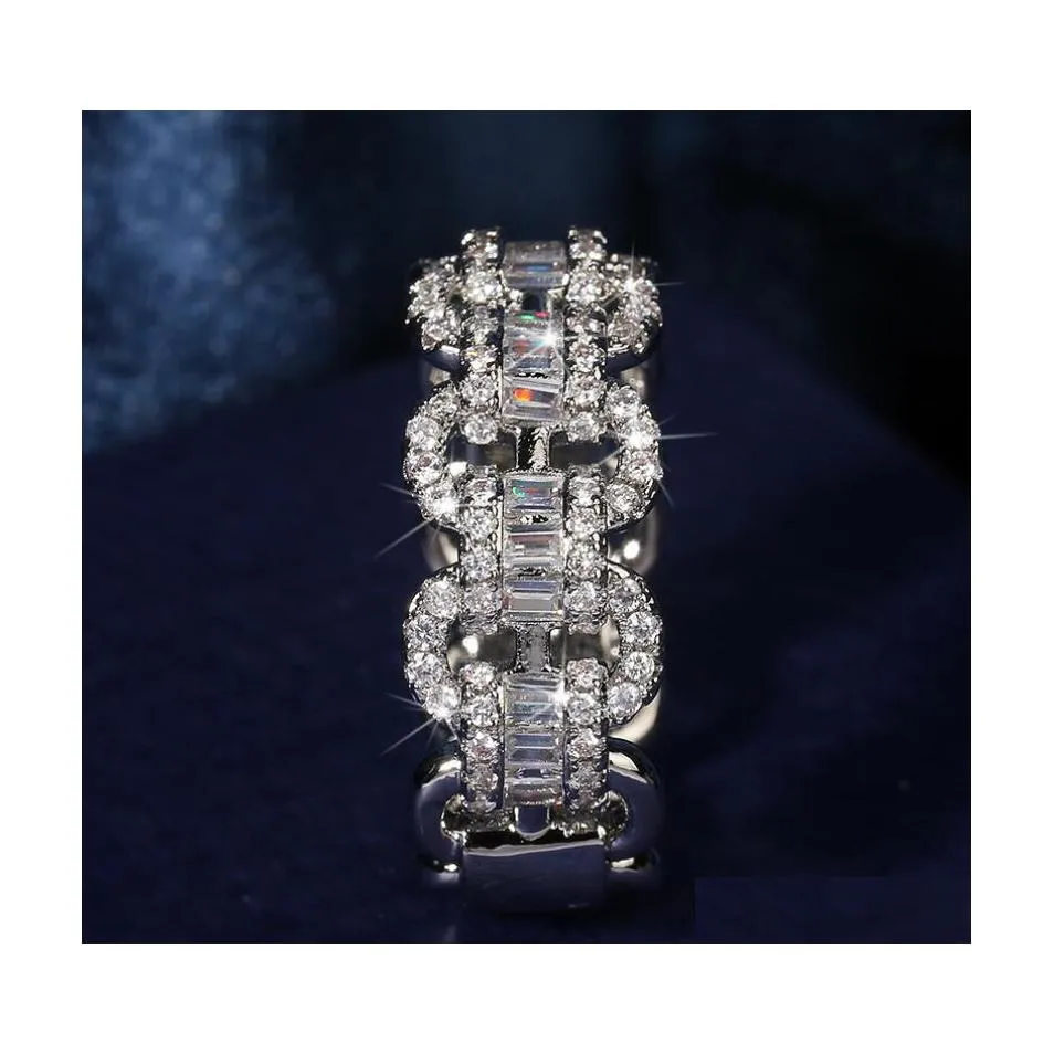 Pierścionki ślubne marka biżuterii vintage unikalna kobiety moda prawdziwa 925 Sterling Sier Princess Cut White Topaz CZ Diamond Chain Drop Gelive Dhokl