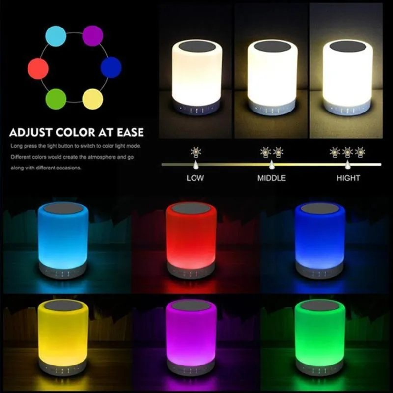 Altoparlanti portatili Altoparlante Bluetooth Lettore wireless Pat Light Lampada da comodino AUX Notte Carta TF colorata Supporto LEDPortatile