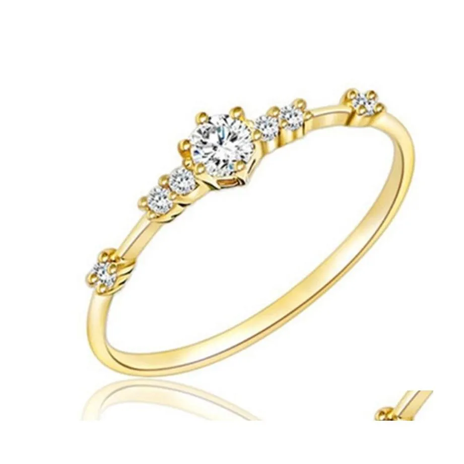 Bagues De Bande De Mode Or 14K 7 Minuscule Bague En Diamant Pièces De Petites Exquises Dames Fraîches Femmes Fête De Fiançailles À La Mode Amoureux De Bijoux Dhqrp