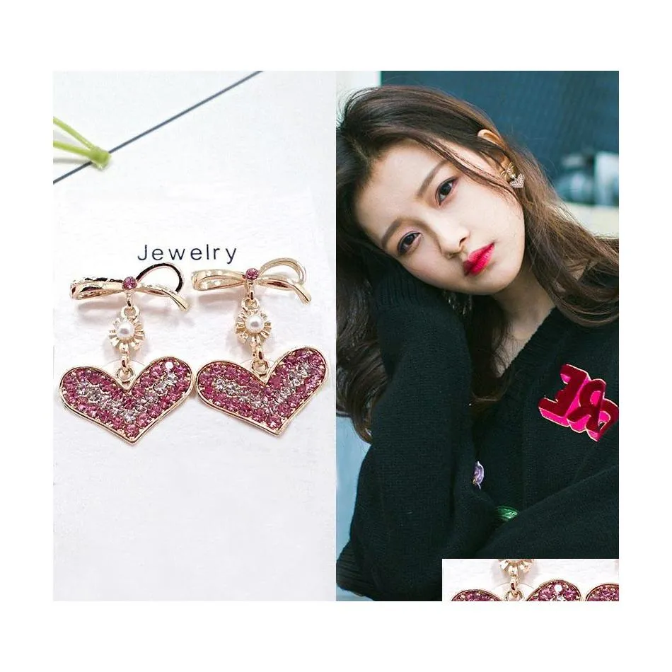 Dangle Chandelier Fashion Jewelry S925 Sier Pin Earrings Womens Bowknot Rhinstone Heart Stud Drop Delivery Dho0G