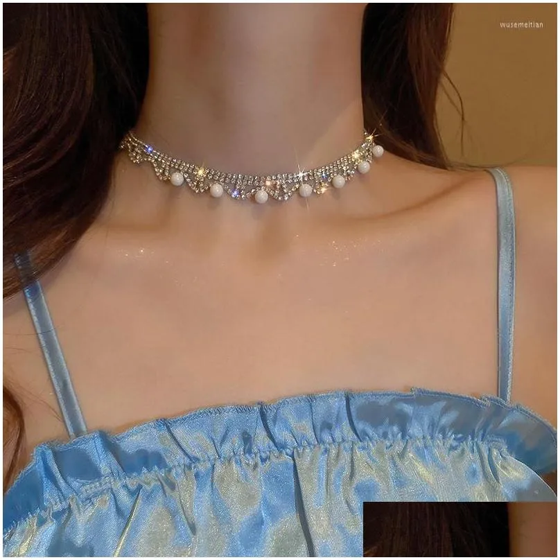 Colliers ras du cou bling cristal colliers pour femmes 2022 mode style coréen strass perle déclaration bijoux cadeaux de fête drop deli dhh3z