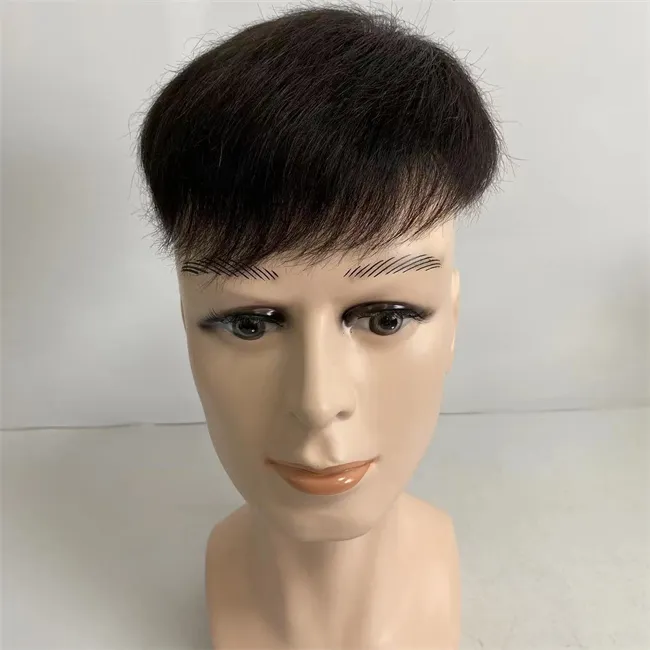 Pièce de cheveux humains vierges malaisiens 6x8 soie droite coupe courte cheveux mono toupet pour hommes