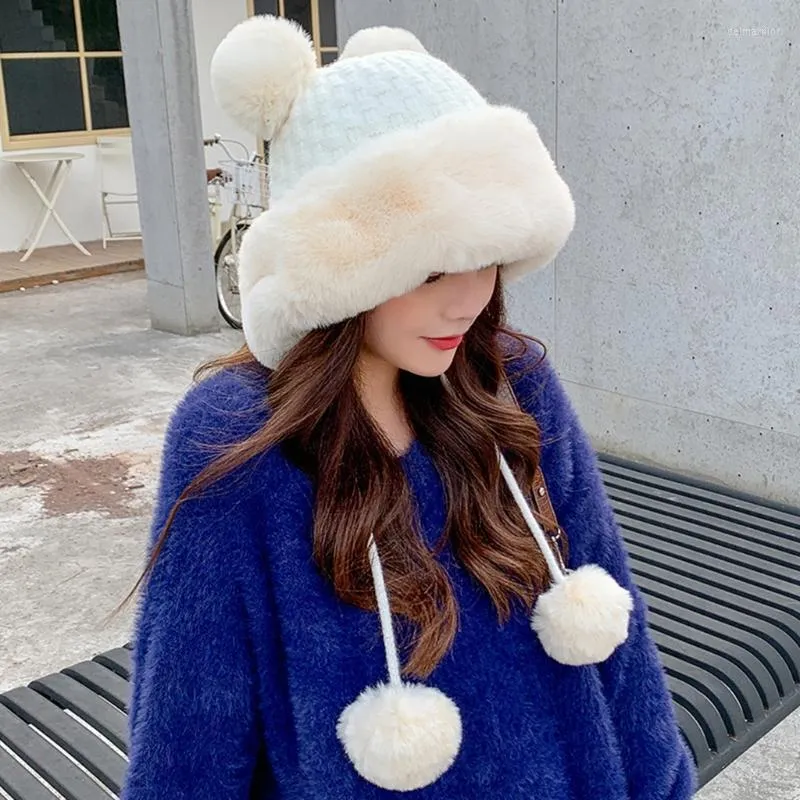 Berets Lei Feng Hat Pompoms Woolen Knitted Personality Foldable Fashion Warm Fall Winter Snow Ski Delm22