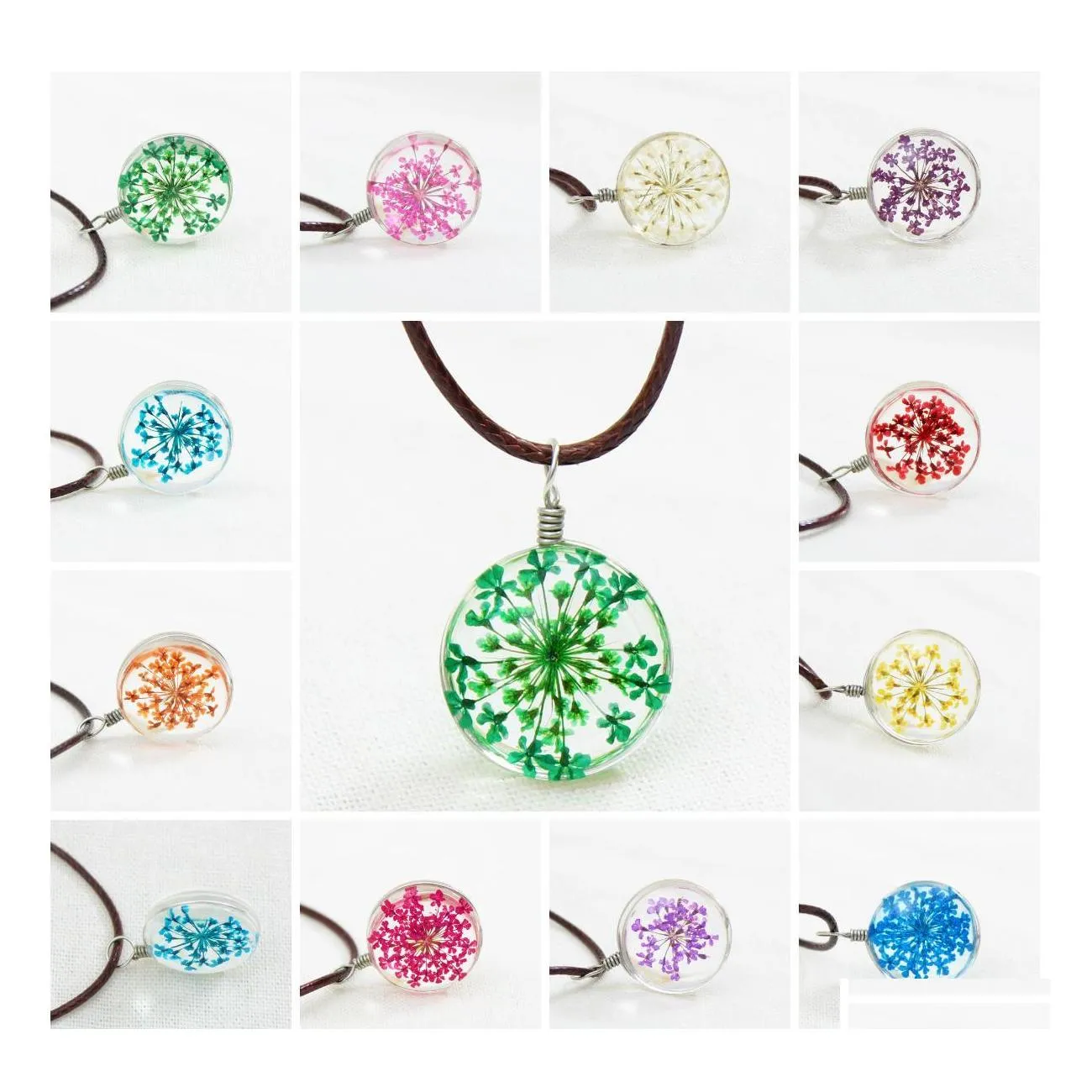 Collares pendientes Gargantillas Fiesta Moda Flor Bola de cuero Cristal Flores secas Collar Gota Entrega Joyas Colgantes Dh4Rb