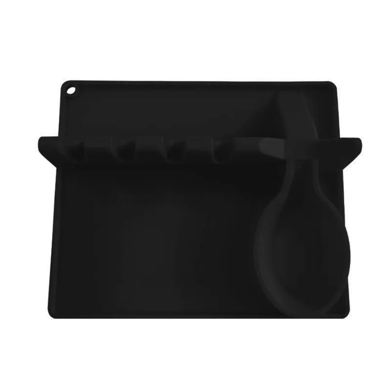 Tischsets Pads Küche Silikon Löffelablage 2-in-1-Halter mit Tropfpolster für Arbeitsplatte Hängeloch-Design BlackMats