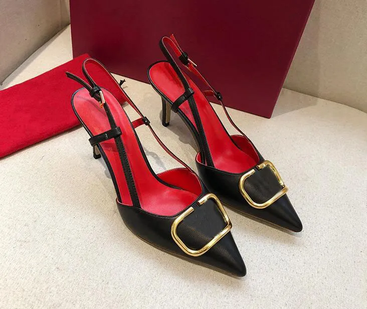 Designerskie sandały metalowe buty buty na wysokim obcasie wskazane palce oryginalne skórzane cienkie obcasy 4 cm 6 cm 8 cm 10 cm Letnie klasyki kobiety czerwony ślub