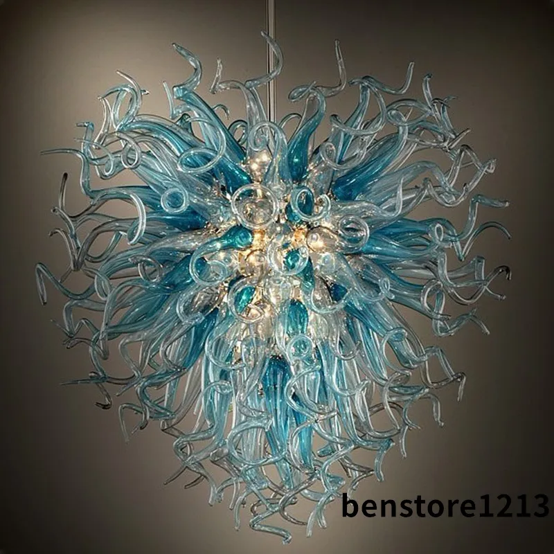 Aqua Color Pendant Light Lamps 100% Mouth Blown Glass Chandeliers Lighting Art Romantic Heart Lamp Bedroom Ceiling Lights Hanging Chandelier LR434