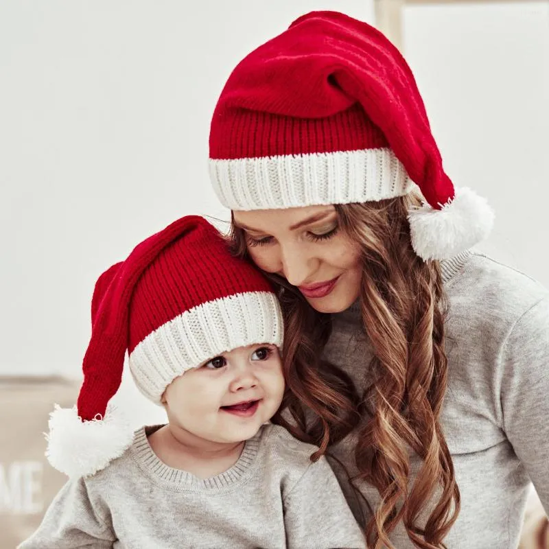 Berets Fashion Autumn / Winter Hat With Fuzzy Ball Parent-child Knitted Cap Christmas Warm For Baby(1-3 Years Old) And Adult