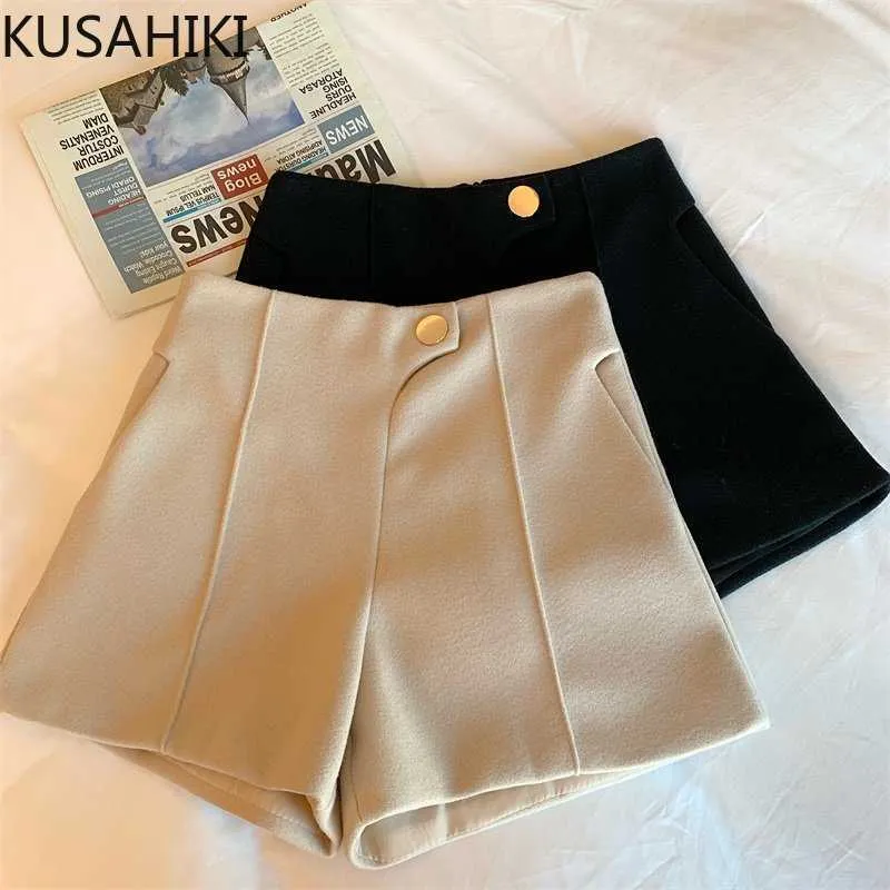 Shorts femininos Kusahiki Woolen Mulheres 2022 Autumn Inverno New Bottoms Moda coreana Elegante na cintura larga perna larga femininos mujer y2302