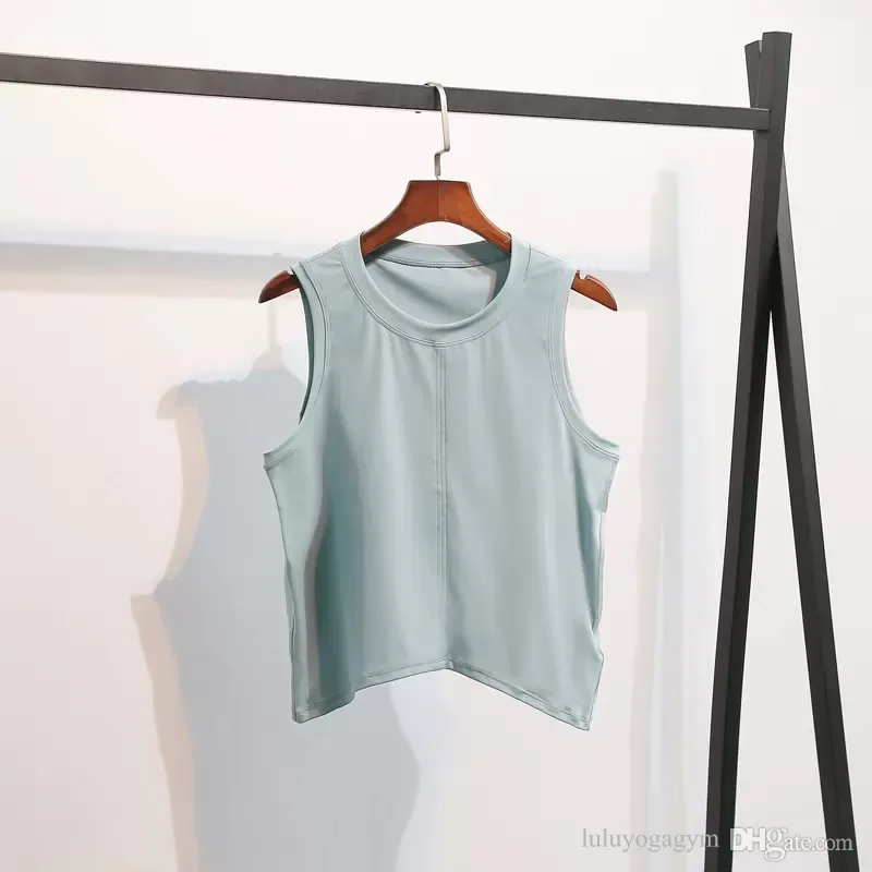 LL074 With Logo Yoga clothing vest female quick-drying running fitness top t-shirt radian loose sleeveless nude sports blouse