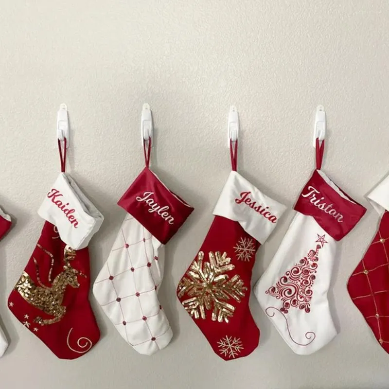 Kerstdecoraties gepersonaliseerde kousen rood wit fluwelen pailletten vakantie geborduurde geruite familie kous voor decor