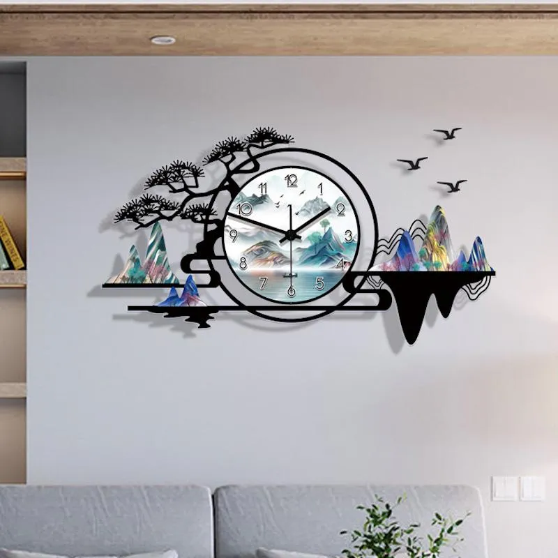 壁時計中国の風景時計モダンなデザインホームデコレーションシンプルなデジタル装飾リビングルームオーナメントウォール