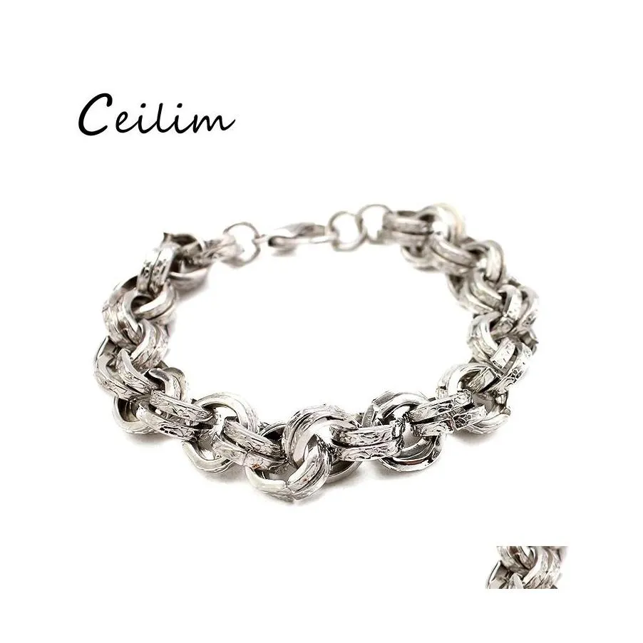 Chaîne à maillons Style Punk minimaliste Bracelets à maillons simples pour femmes Mode Sier Placage Alliage Bracelet Bijoux Fit Cadeaux de Vacances Entier Otpem