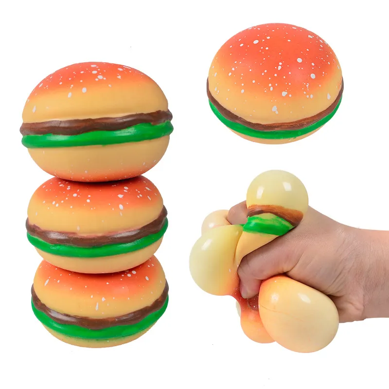 Simula￧￣o Hamburger Squishy Flour Ball Fiumget Toy Anti Stress Bolas de ventila￧￣o Funny Squeeze Toys Stress Relevice Decompression Toys Ansiedade Sientar