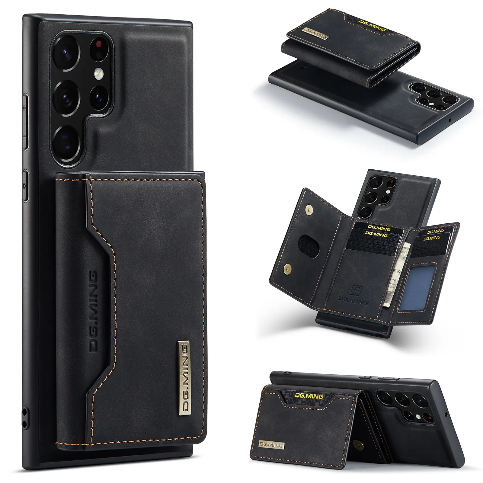 Caixa de telefone celular para Samsung S22 Ultra S23 mais Absorção magnética Non Slip Insert Card Leather Case Border Border