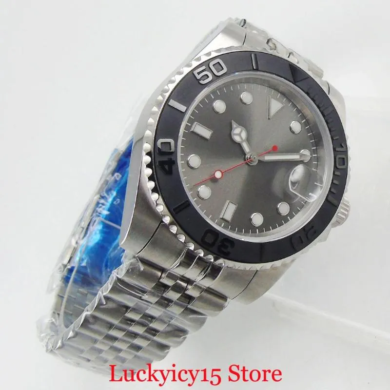 WRISTWATCHES TOP MARNE MEN SHAPHIRE SAPHIRE Crystal 24 klejnoty NH35 Miyota 8215 Ruch szarości szczotkowanej ramki wstawki Jubilee Str