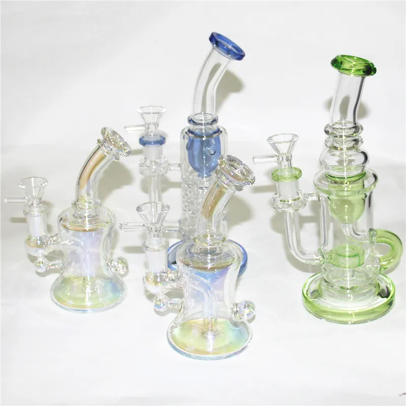 Hookahs unieke glazen bongwaterpijprecycler dab rig 14,5 mm gewricht bongs percolator perc olieligingen met kom asvangers