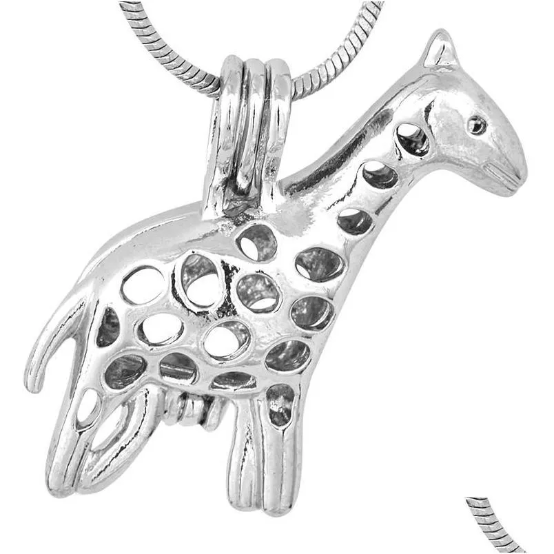 Подвесные ожерелья симпатичная жирафа с покрытием с клеткой подвески устрицы