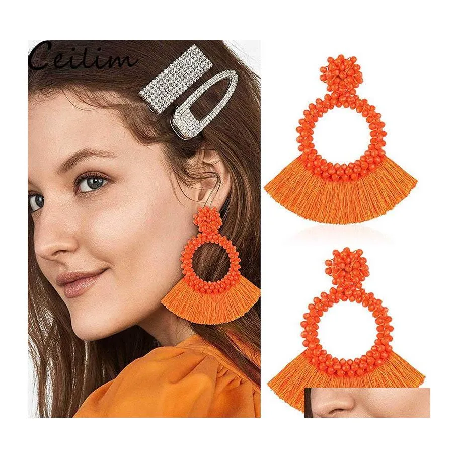 Dangle Chandelier Handmade Tassel Earrings Circle Fan Shaped Crystal Beads For Women Big Ear Girls Bohemian Jewelry Drop Delivery Otdxr