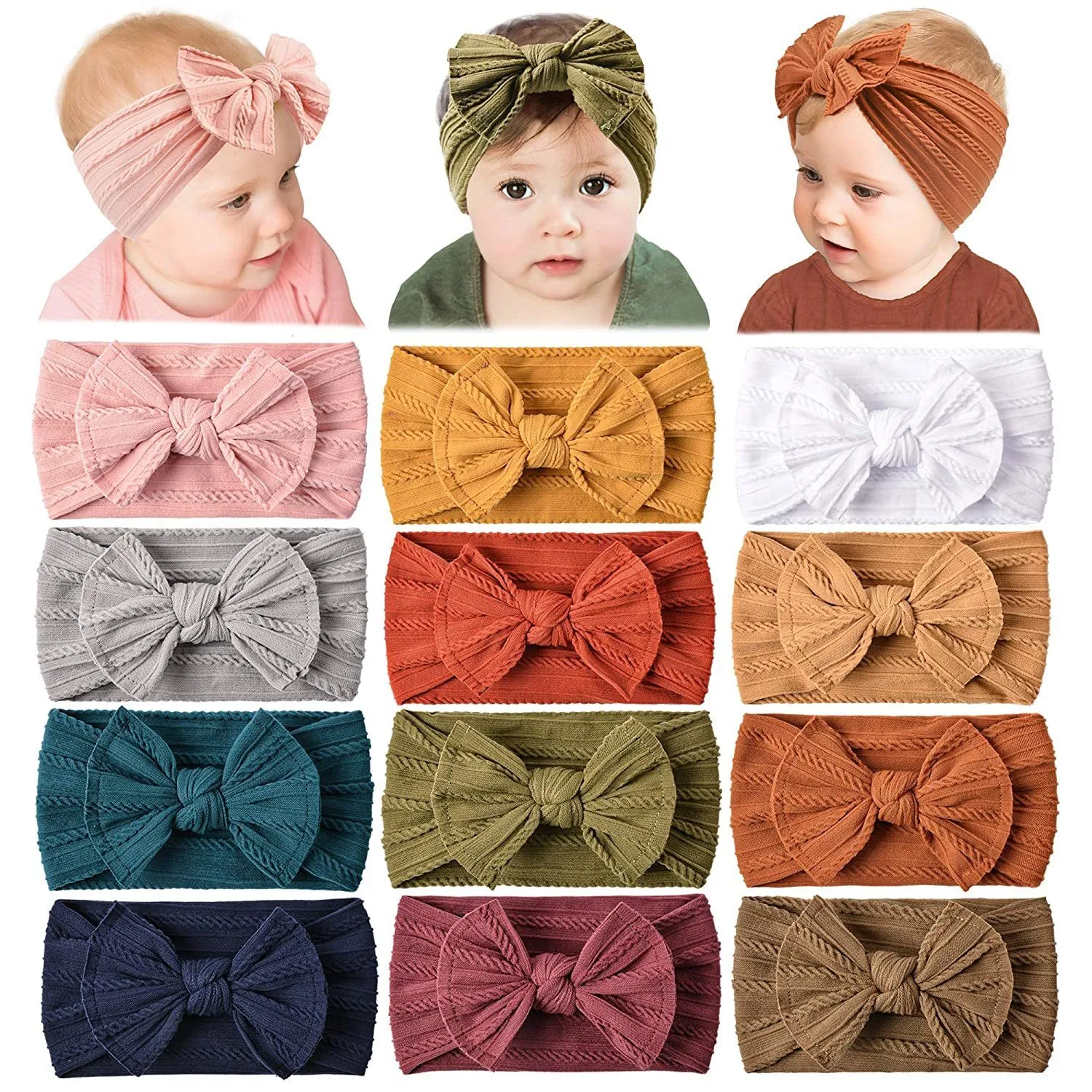 Bandeaux 12 paquets de bandeaux en nylon pour bébé, élastiques à nœud, accessoires faits à la main pour filles nées, nourrissons, enfants en bas âge, 230202