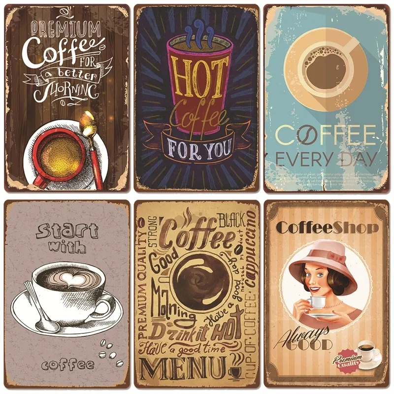 Vintage Fresh Coffee plaque en métal Enseigne en étain rétro Drink Affiche Café Affiche Murles pour café Restaurant du restaurant Decor Home Room Decor 20cmx30cm woo