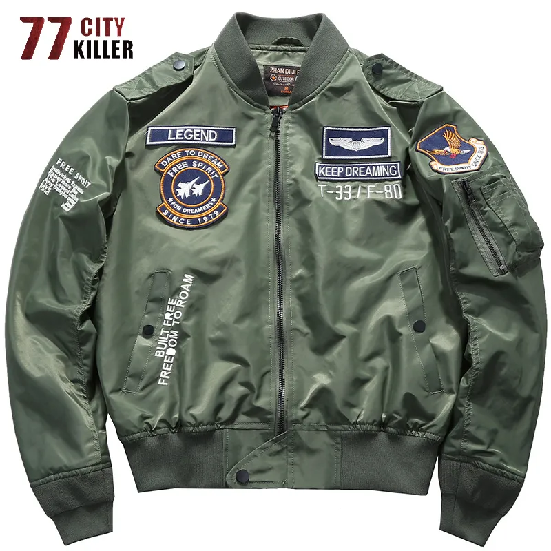 Mensjackor 77City Killer MA1 Spring Bomber Jacket Men Military Windbreaker Pilot Male Streetwear Multipocket Coat Chaqueta Hombre 230203